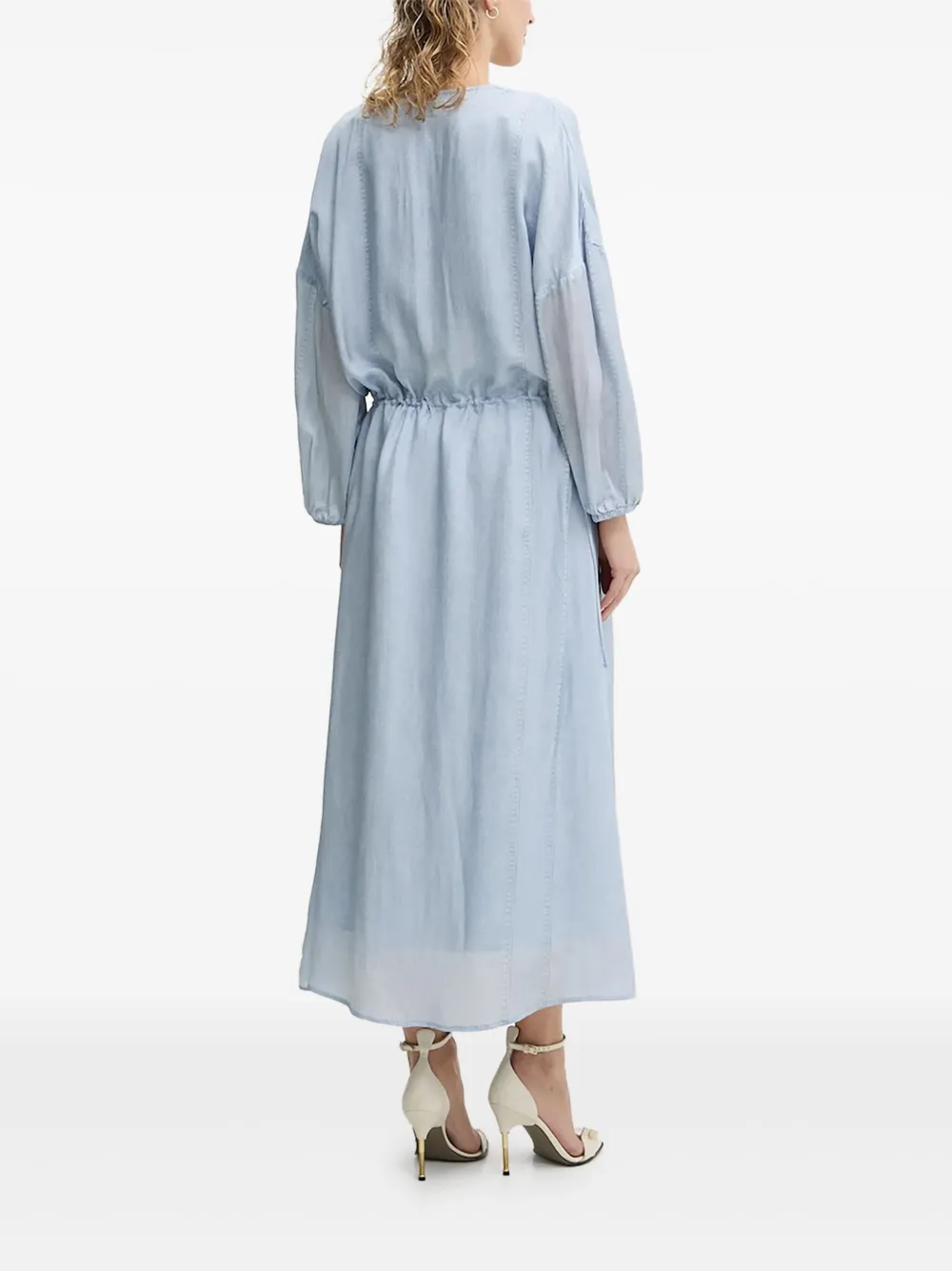 Bruuns Bazaar Midi-jurk met trekkoord en lange mouwen - Blauw