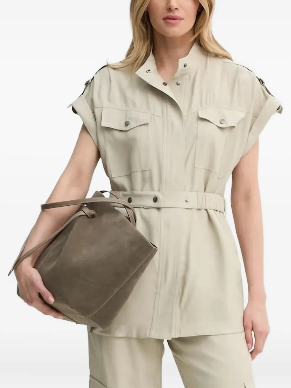 Bruuns Bazaar Belted Patch-pocket Shirt In Neutral