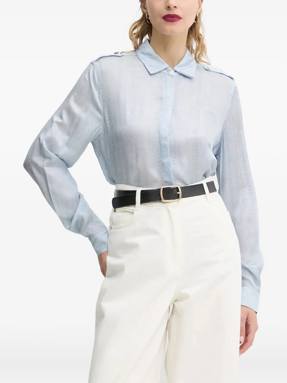 Bruuns Bazaar Denim-print Collared Shirt In Blue