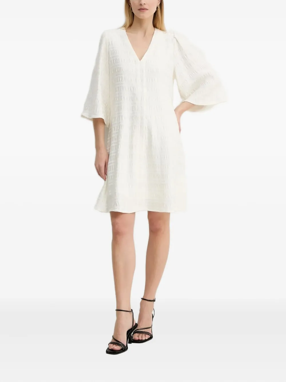 Bruuns Bazaar textured V-neck mini dress Wit