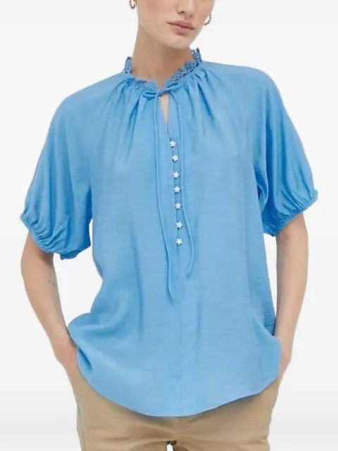 Bruuns Bazaar lace-trimmed flower-button blouse