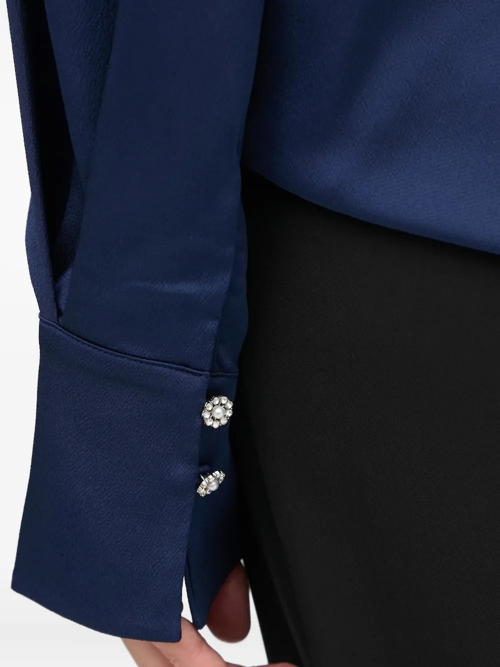 Bruuns Bazaar Mock-neck Embellished-cuff Blouse In Blue