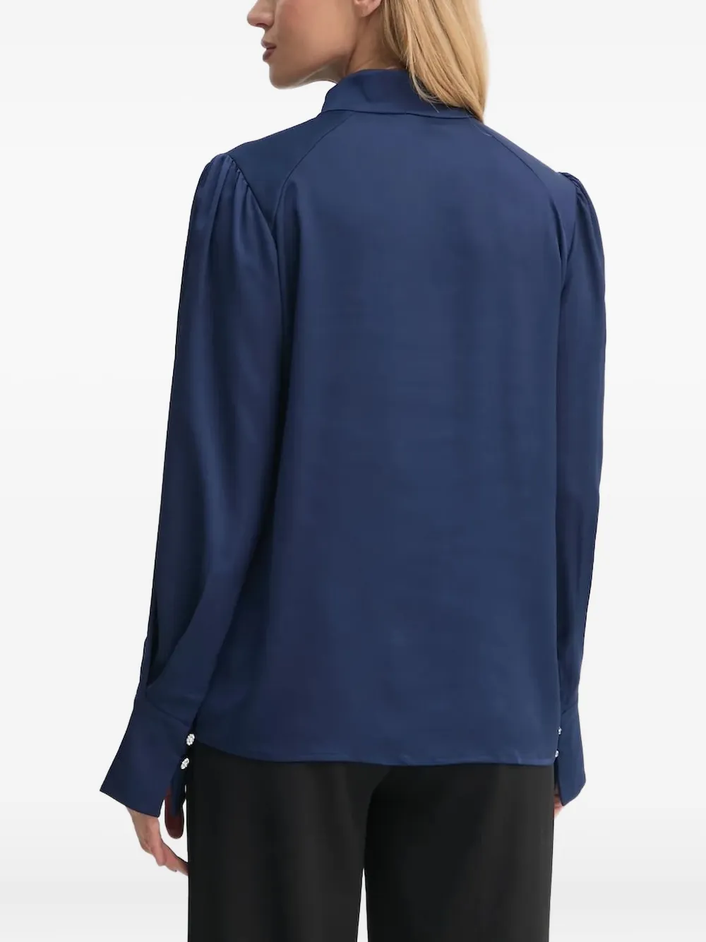Bruuns Bazaar Mock-neck Embellished-cuff Blouse In Blue