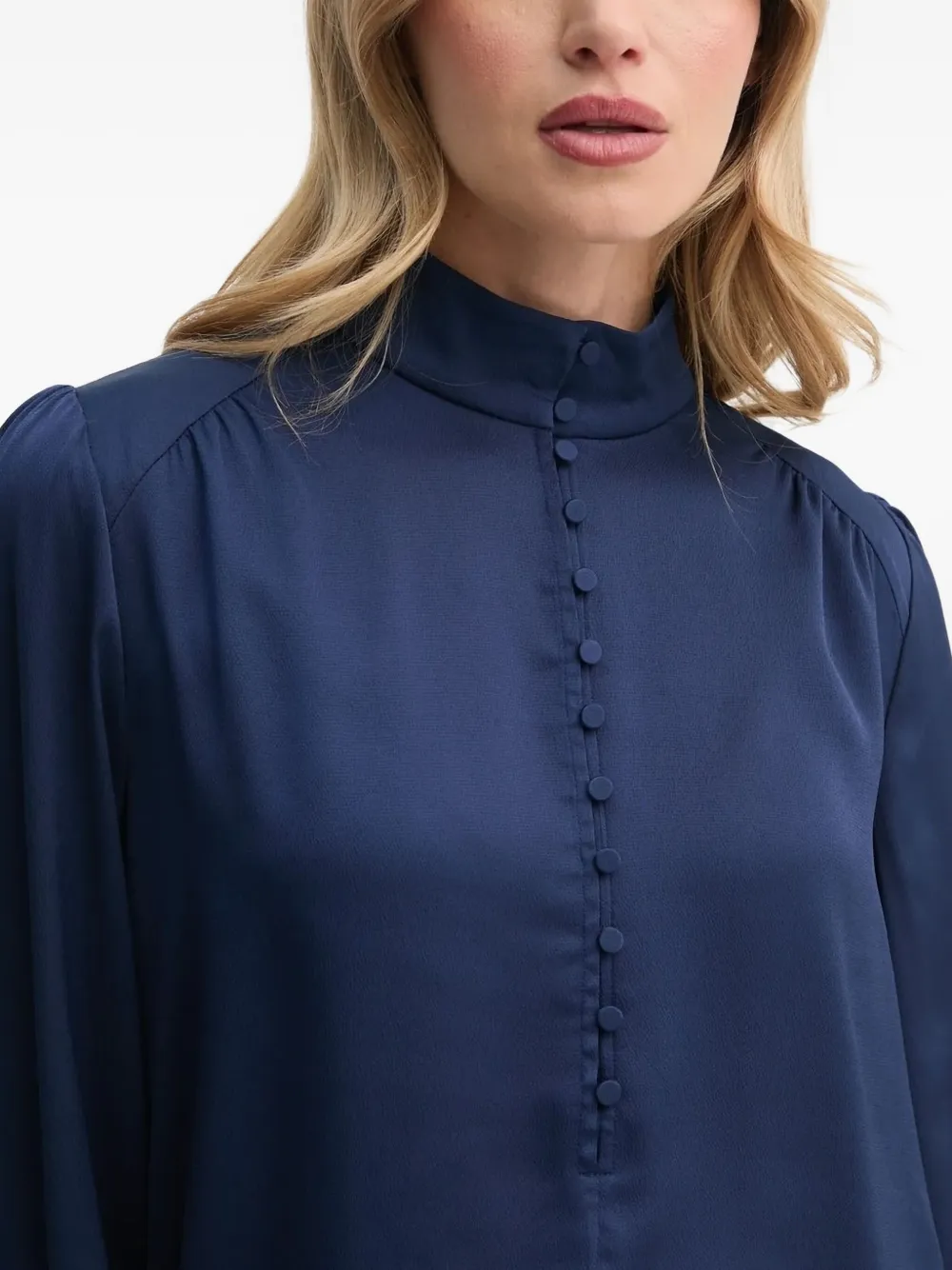 Bruuns Bazaar Mock-neck Embellished-cuff Blouse In Blue