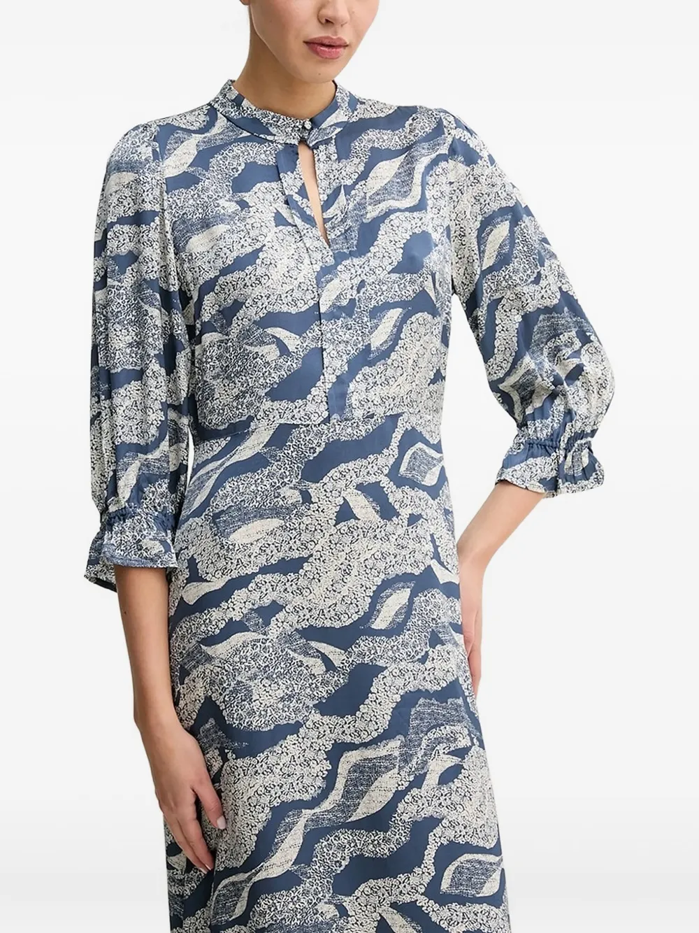 Bruuns Bazaar Puff-sleeve Abstract-print Dress In Blue