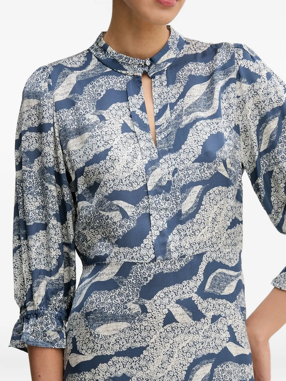 Bruuns Bazaar Puff-sleeve Abstract-print Dress In Blue
