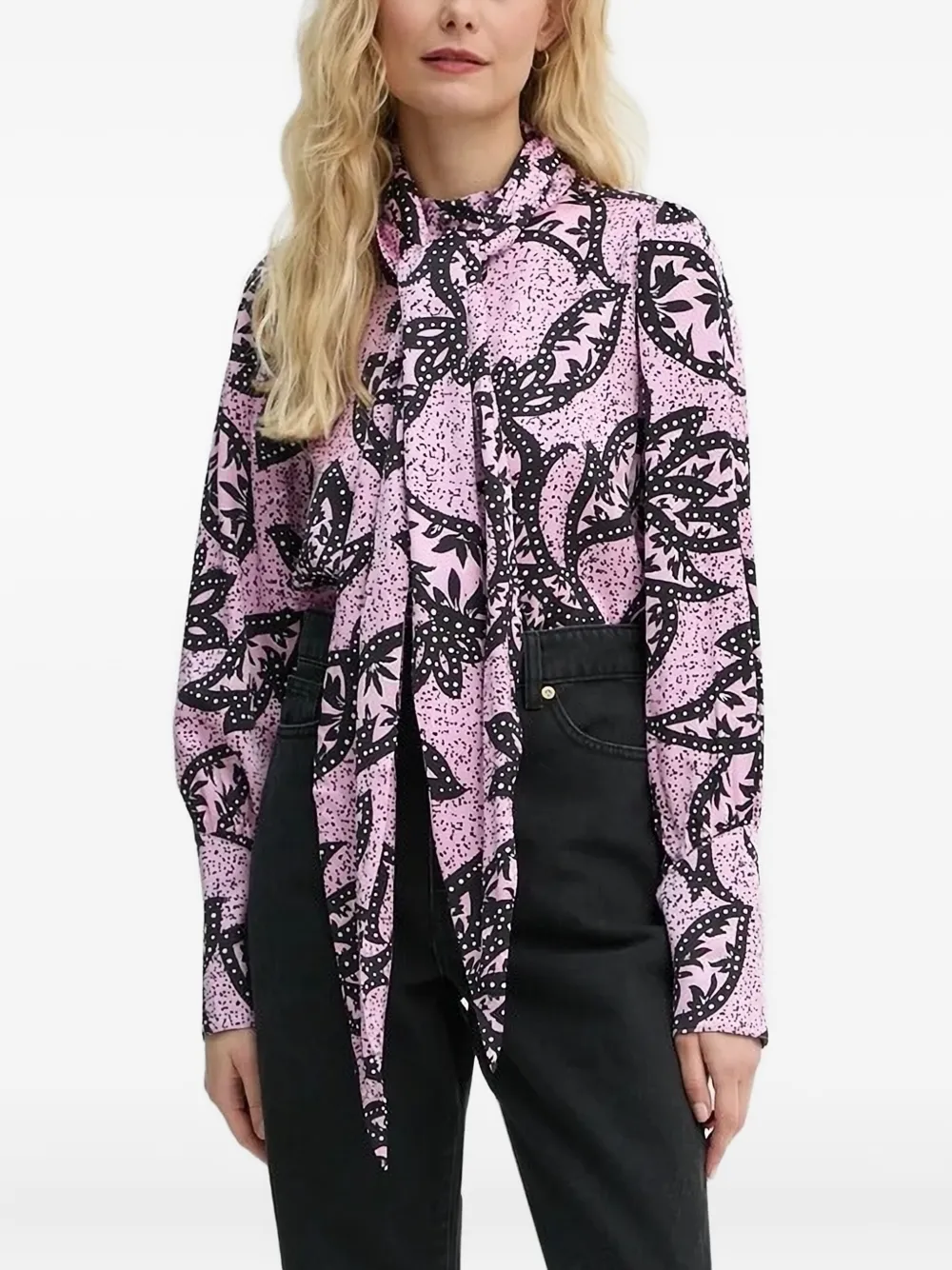 Bruuns Bazaar printed tie-neck blouse | Pink | Image 1