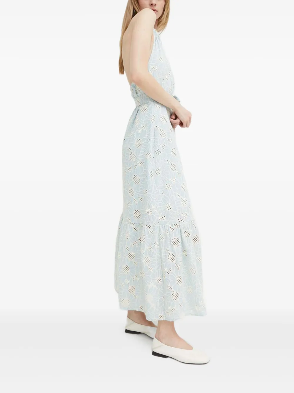 Bruuns Bazaar Woodbine BB Kaia maxi-jurk met halternek en geborduurde ringlets - Blauw