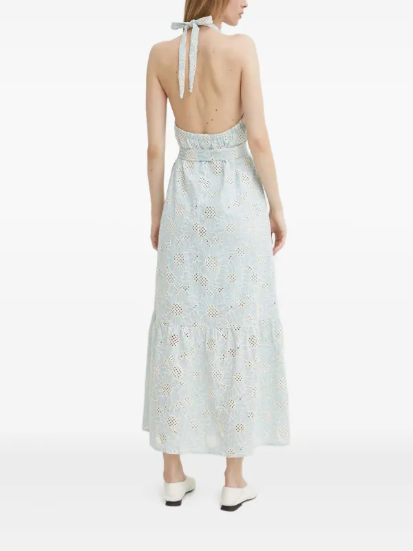 slim fit dress slacks Francesca Miranda Women's Olivia Embroidered Silk Bias Halter Maxi Dress in Green Size US 6 main image 0