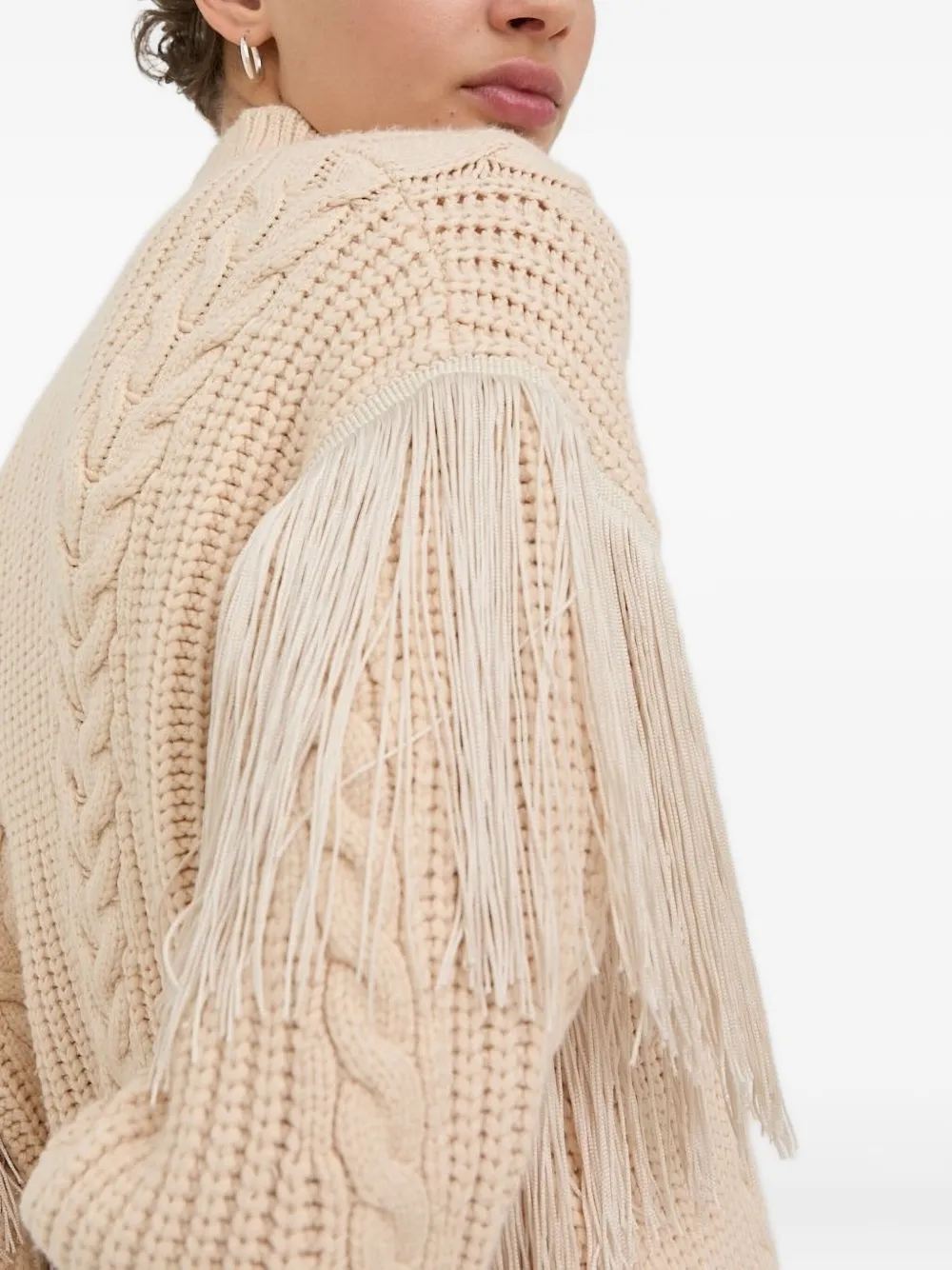 Bruuns Bazaar Cable-knit Fringe Sweater In Neutral