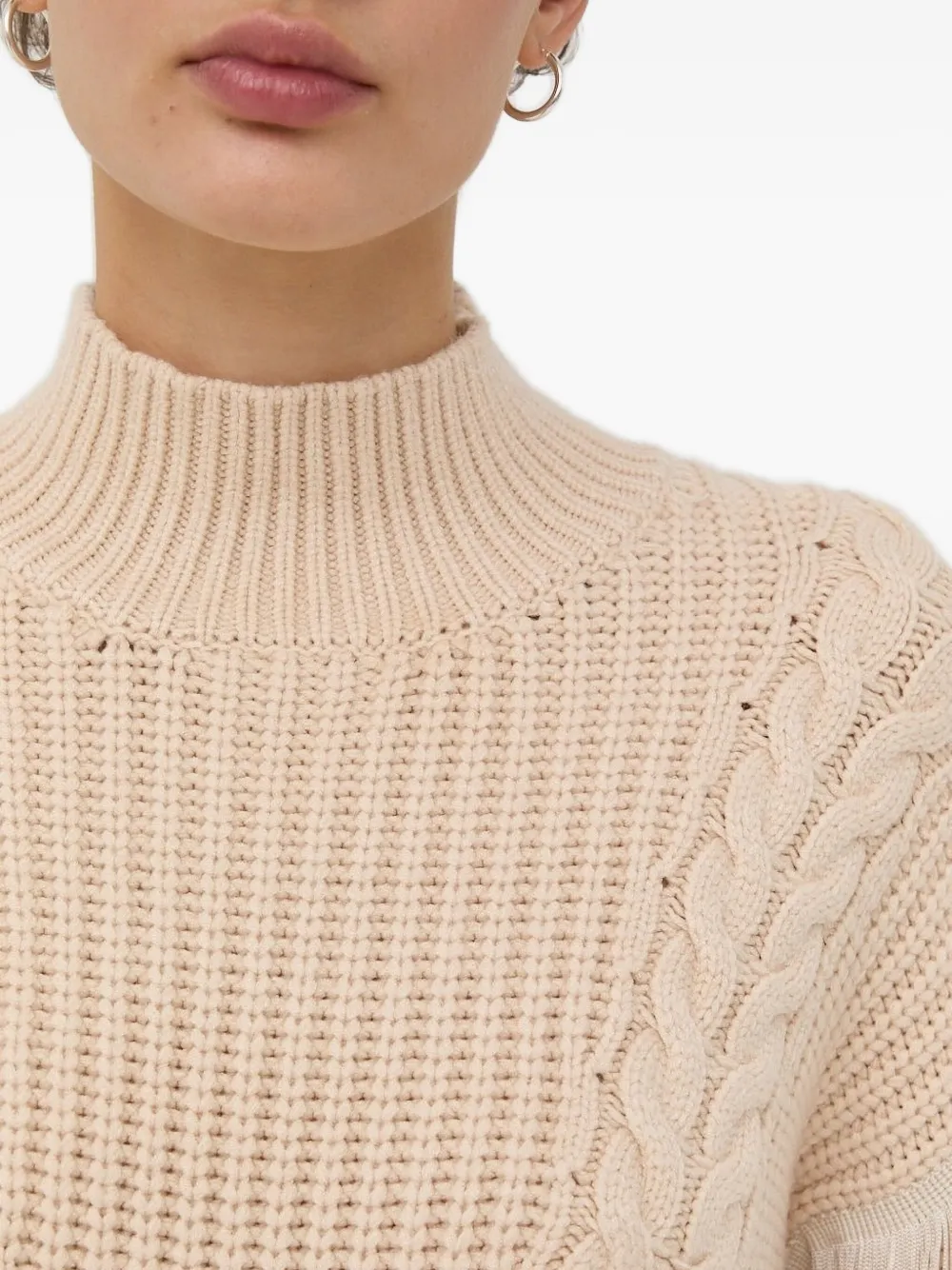 Bruuns Bazaar Cable-knit Fringe Sweater In Neutral