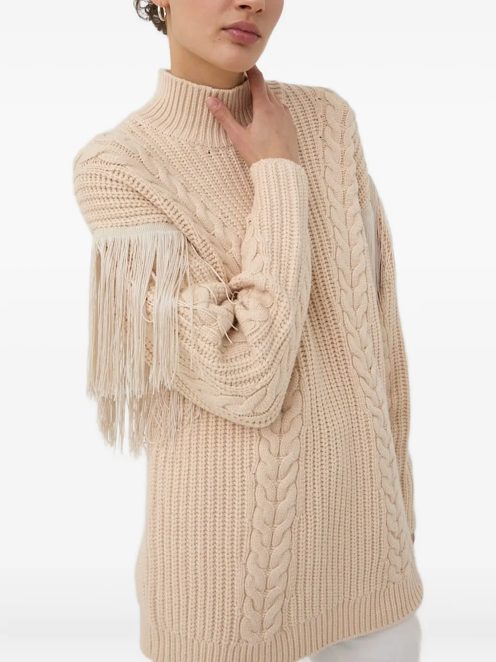 Bruuns Bazaar Cable-knit Fringe Sweater In Neutral