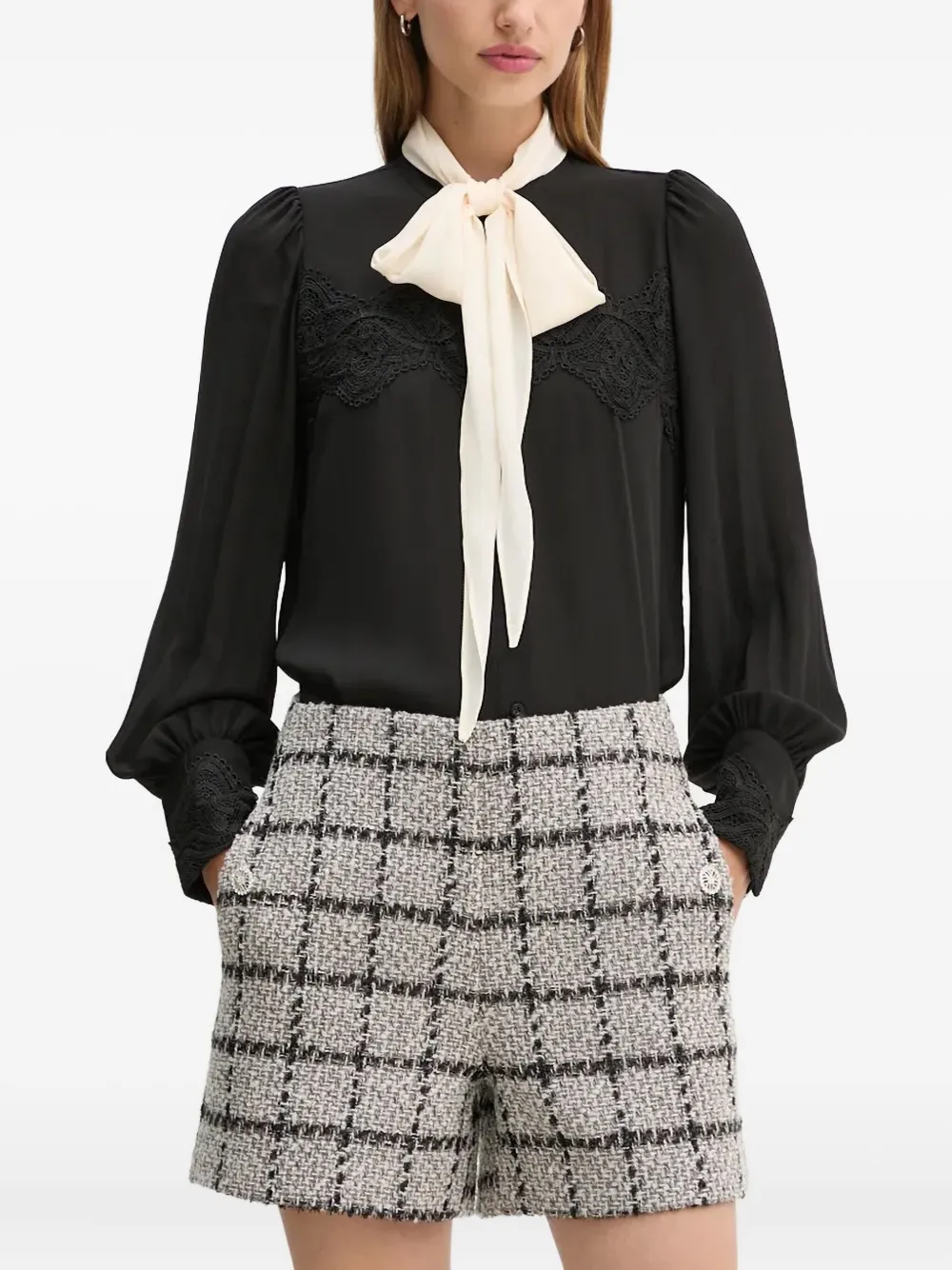 Bruuns Bazaar lace-insert bow blouse | Black | Image 1