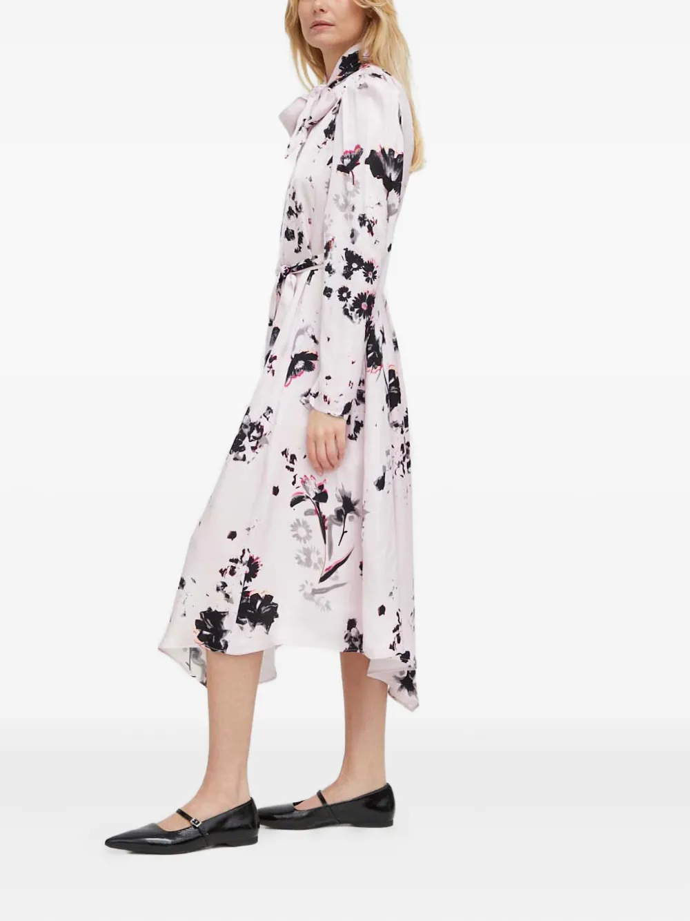Bruuns Bazaar Midi-jurk met bloemenprint en strikhals - Roze