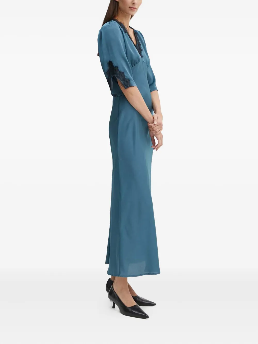 Bruuns Bazaar Jurk met afwerking van kant en pofmouwen - Blauw