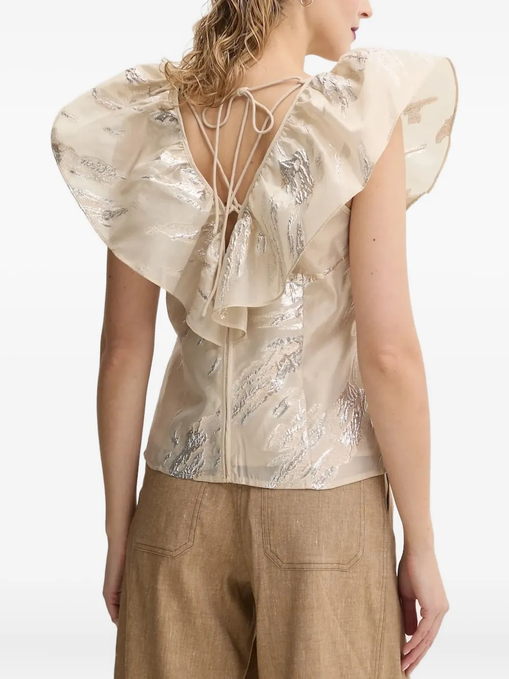 Bruuns Bazaar Metallic-detail Ruffled Blouse In Neutral