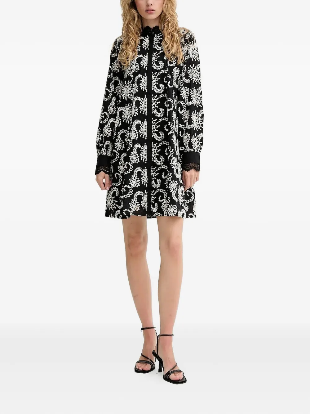 Bruuns Bazaar Embroidered Lace-trimmed Mini Dress In Black