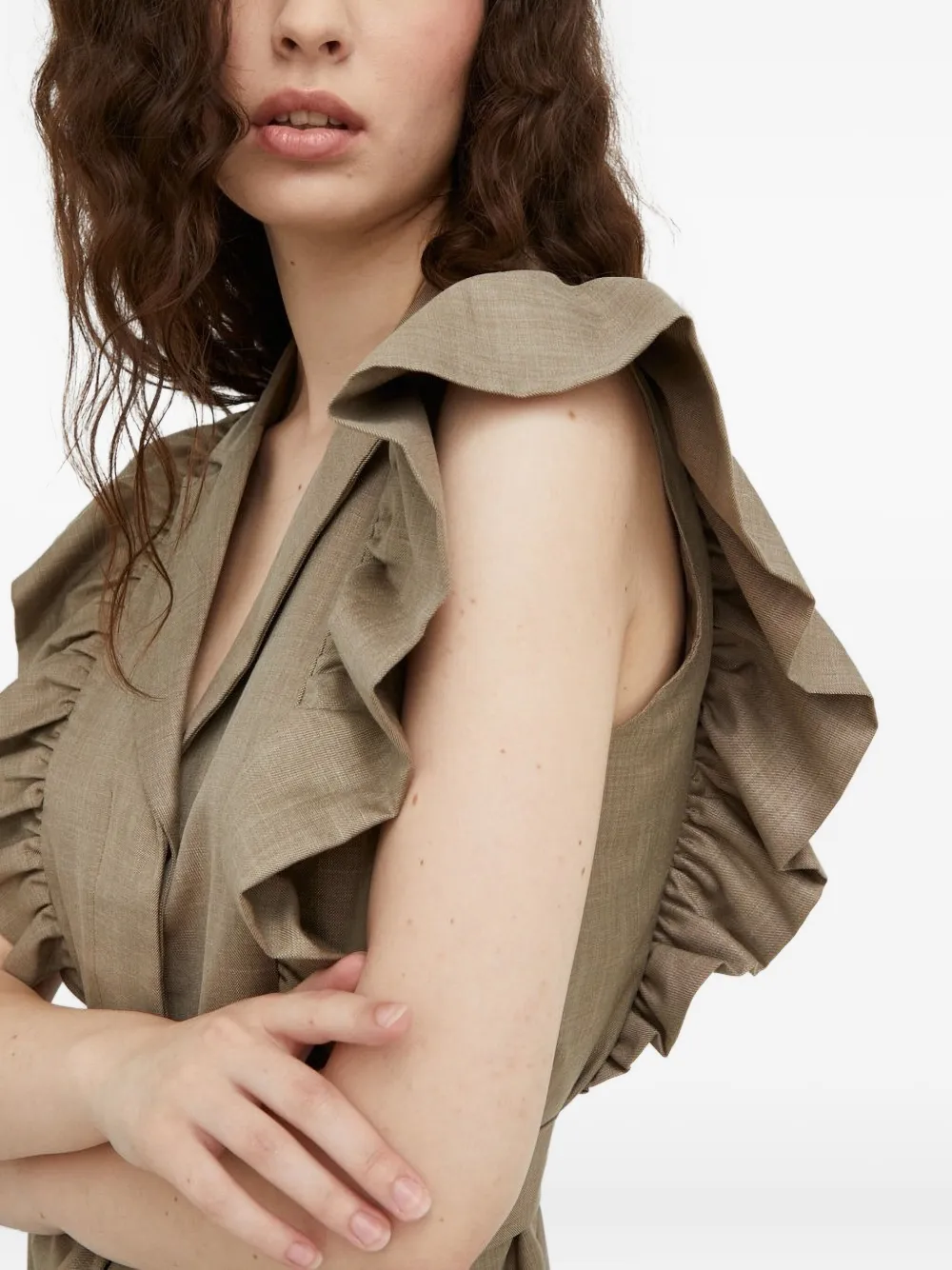 Bruuns Bazaar Mini-jurk met ruches en ceintuur Bruin