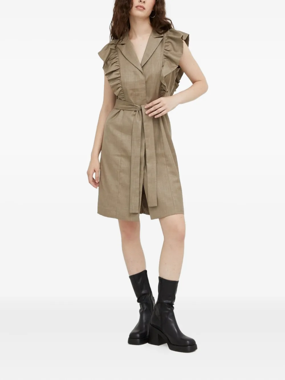 Bruuns Bazaar ruffle-detail belted mini dress | Brown | Image 1