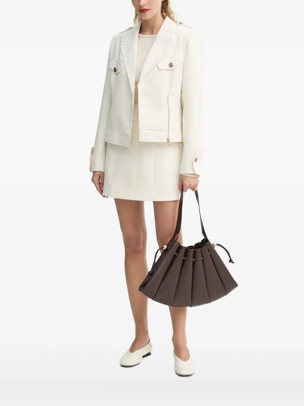Bruuns Bazaar Tweed Zip-front Jacket In White