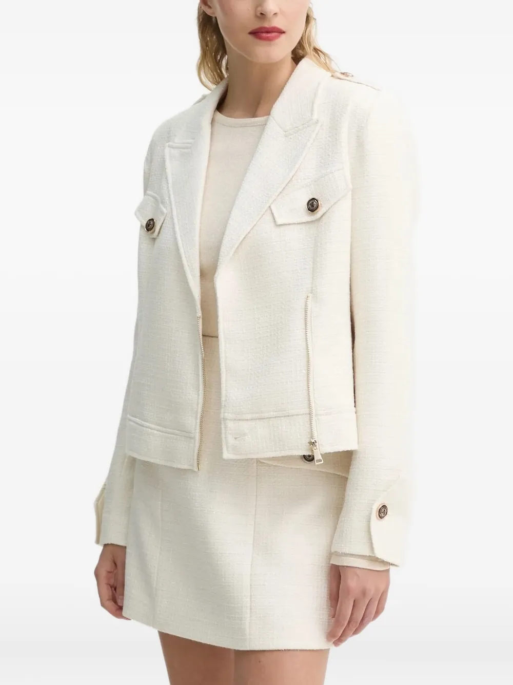 Bruuns Bazaar Tweed Zip-front Jacket In White