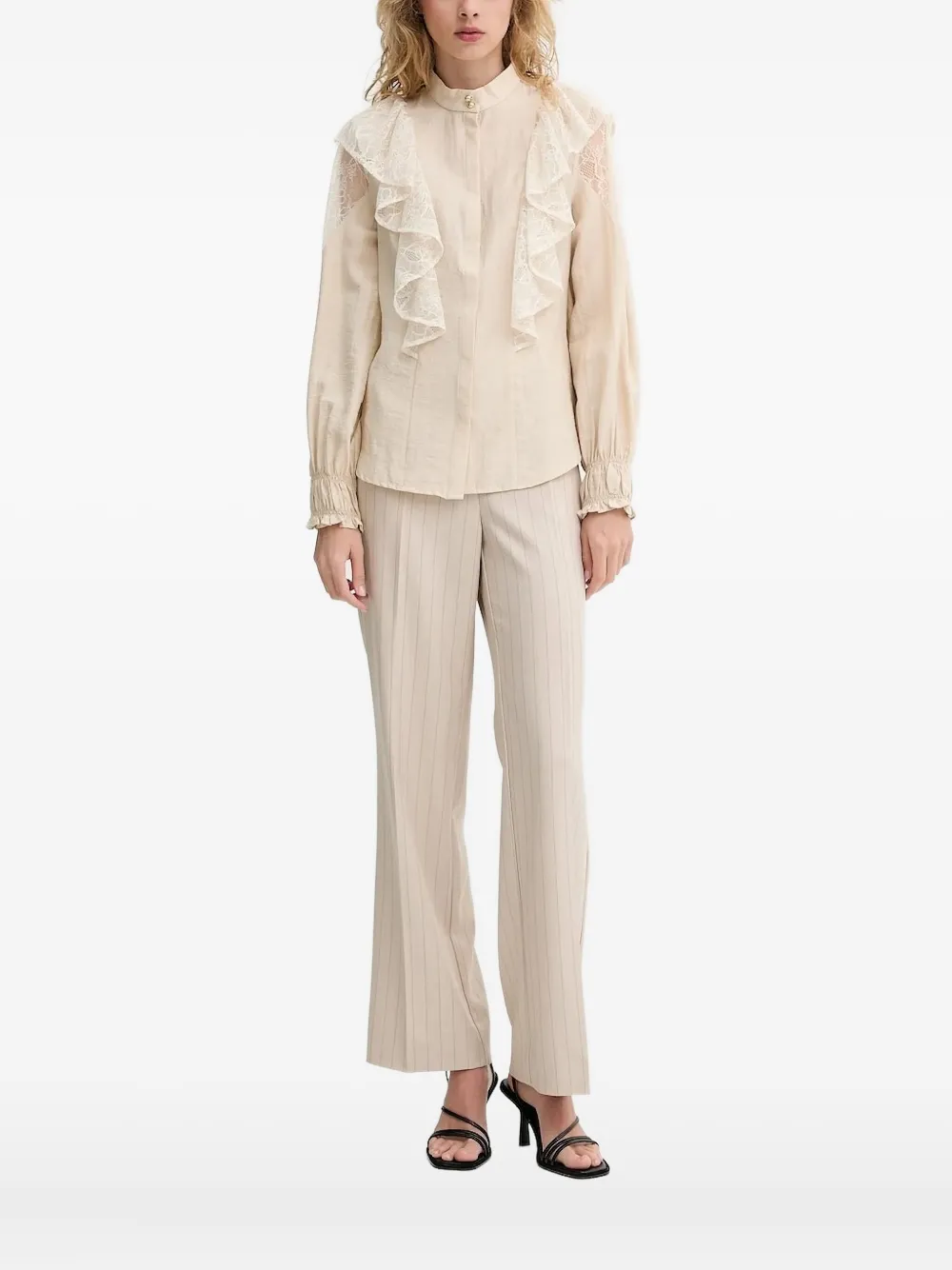 Bruuns Bazaar Lace-trimmed Ruffled Blouse In Neutral
