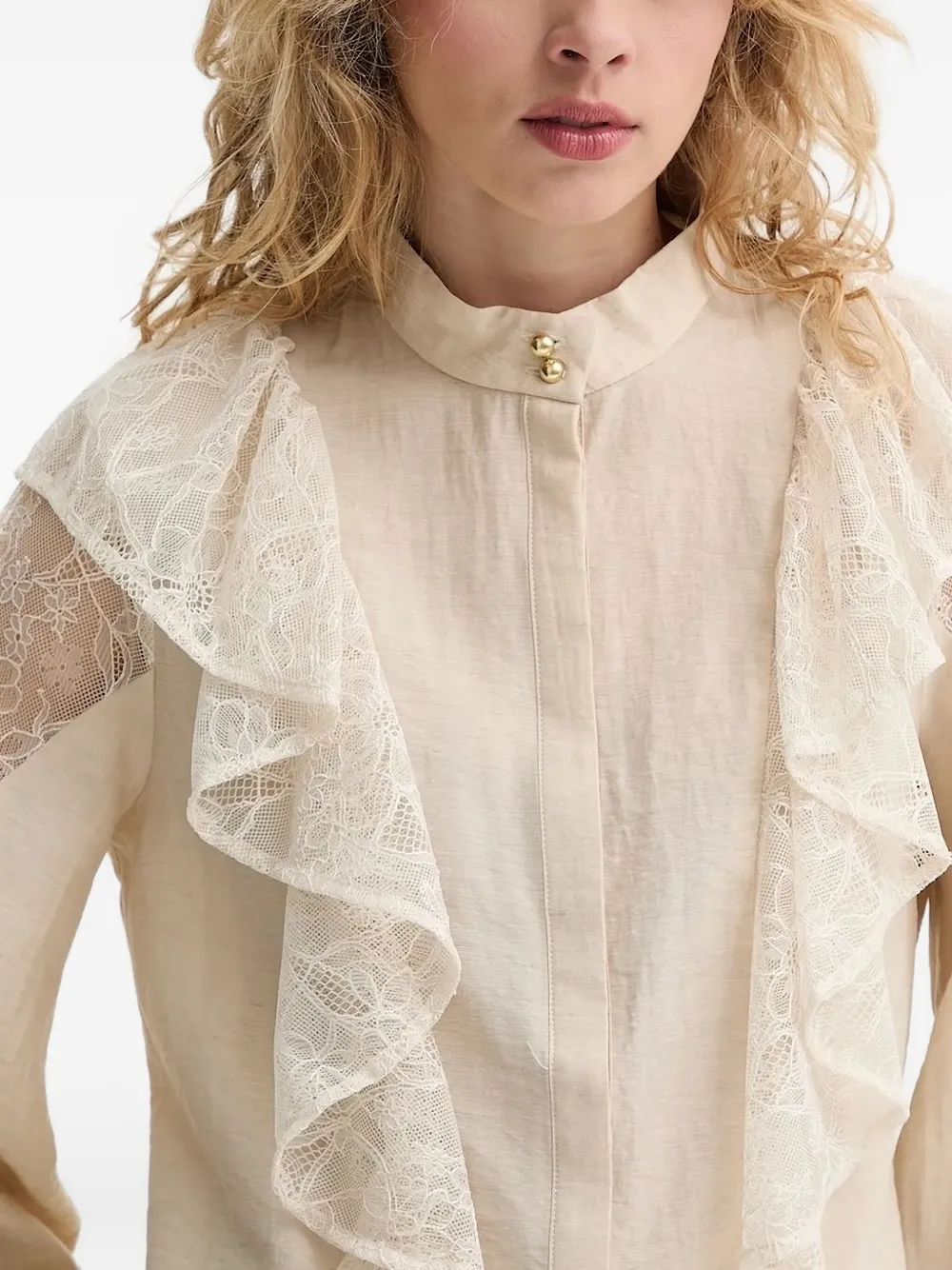 Bruuns Bazaar Lace-trimmed Ruffled Blouse In Neutral