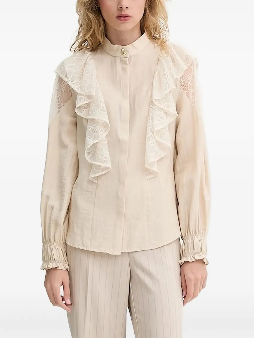 Bruuns Bazaar lace-trimmed ruffled blouse | Neutrals | Image 1