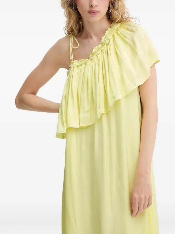 yellow one shoulder midi dress Lyn Satin One Shoulder Midi Dress