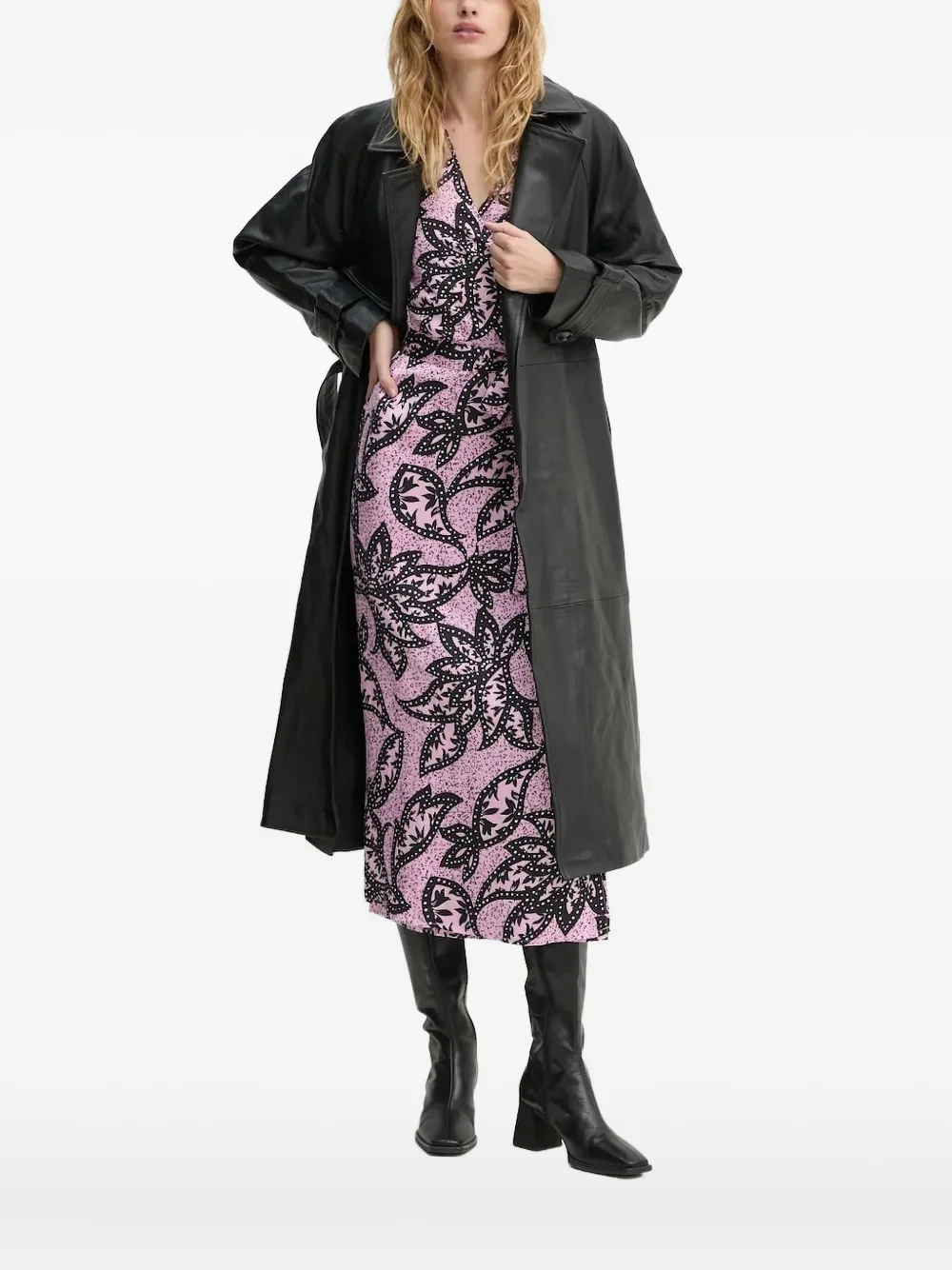 Bruuns Bazaar Belted Leather Coat In Black