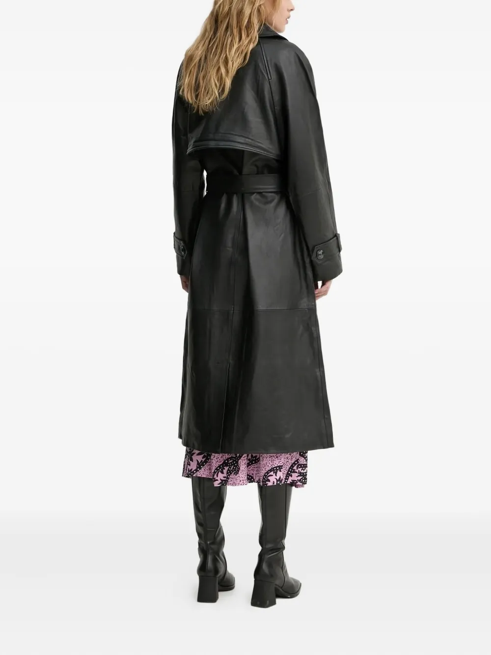 Bruuns Bazaar belted leather coat - Zwart