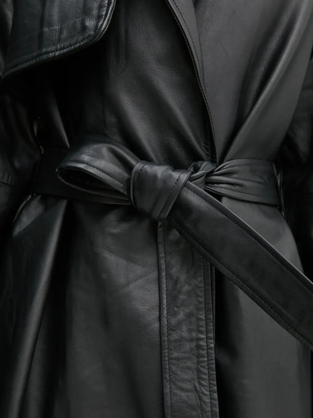 Bruuns Bazaar Belted Leather Coat In Black