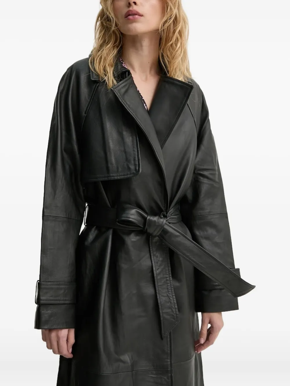 Bruuns Bazaar Belted Leather Coat In Black