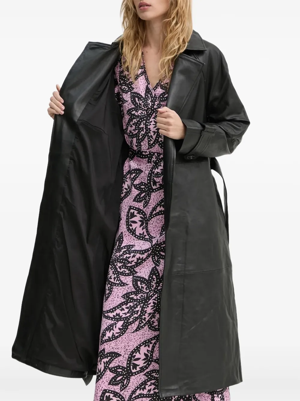 Bruuns Bazaar Belted Leather Coat In Black
