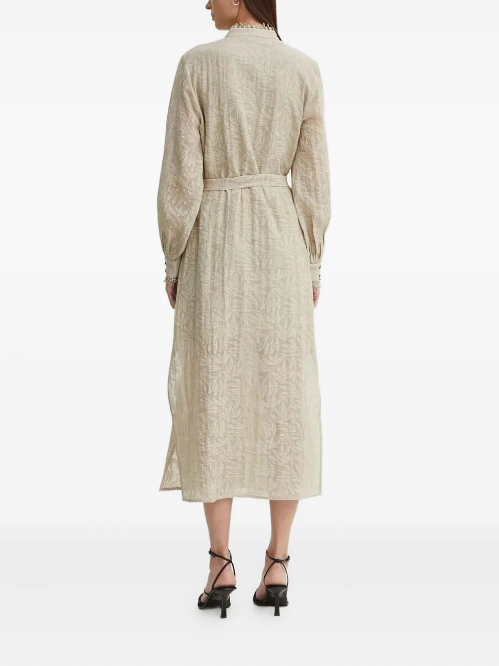 Bruuns Bazaar Midi-jurk met afwerking van kant en bladerprint - Beige