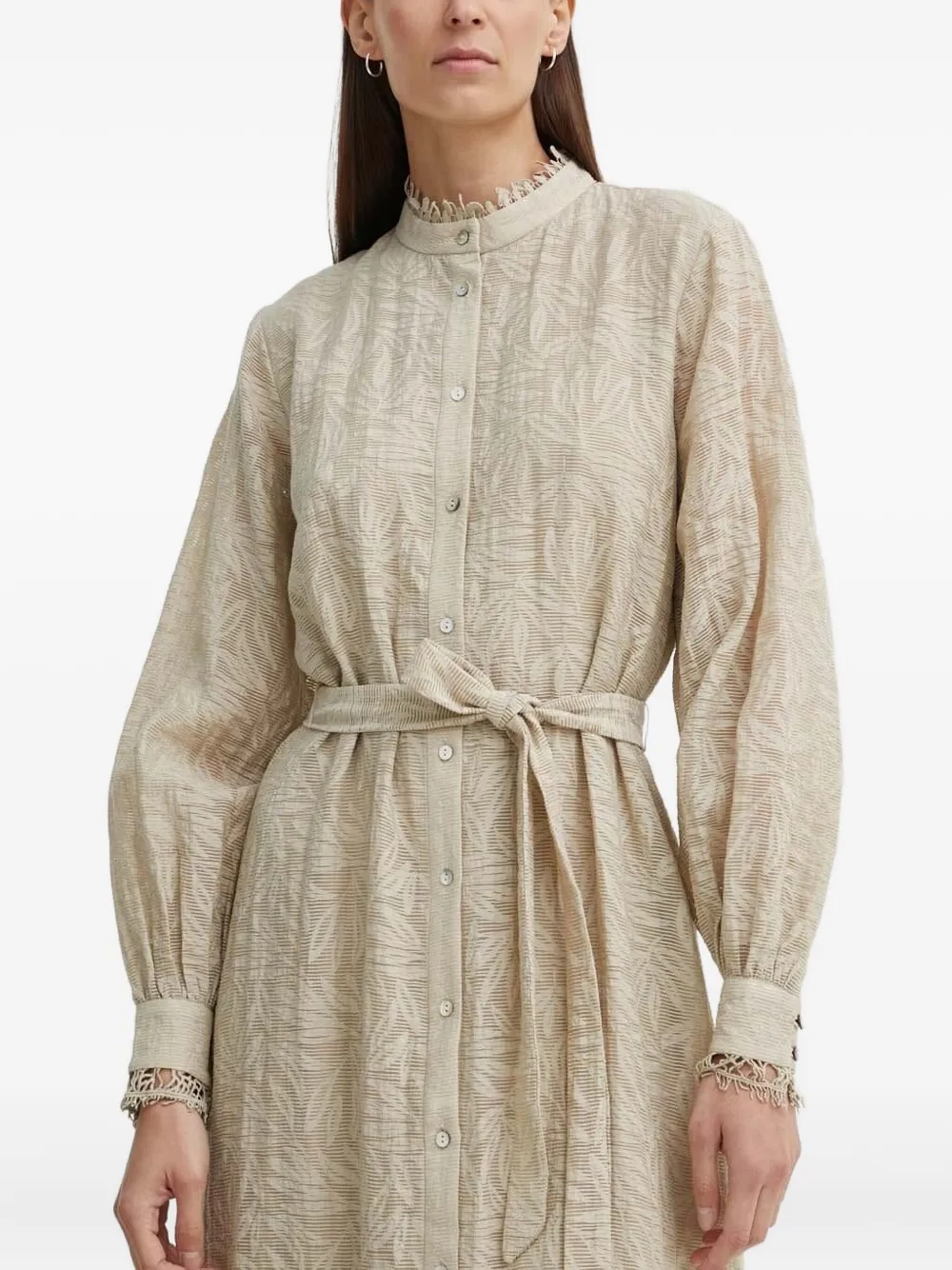 Bruuns Bazaar Leaf-print Lace-trimmed Midi Dress In Neutral
