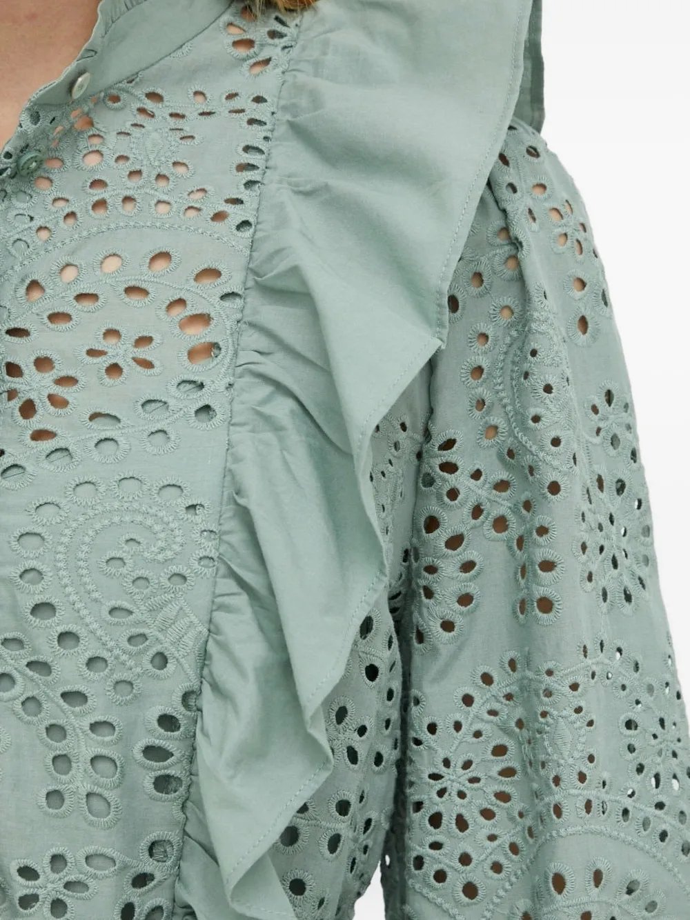 Bruuns Bazaar Eyelet-embroidered Ruffle Mini Dress In Green