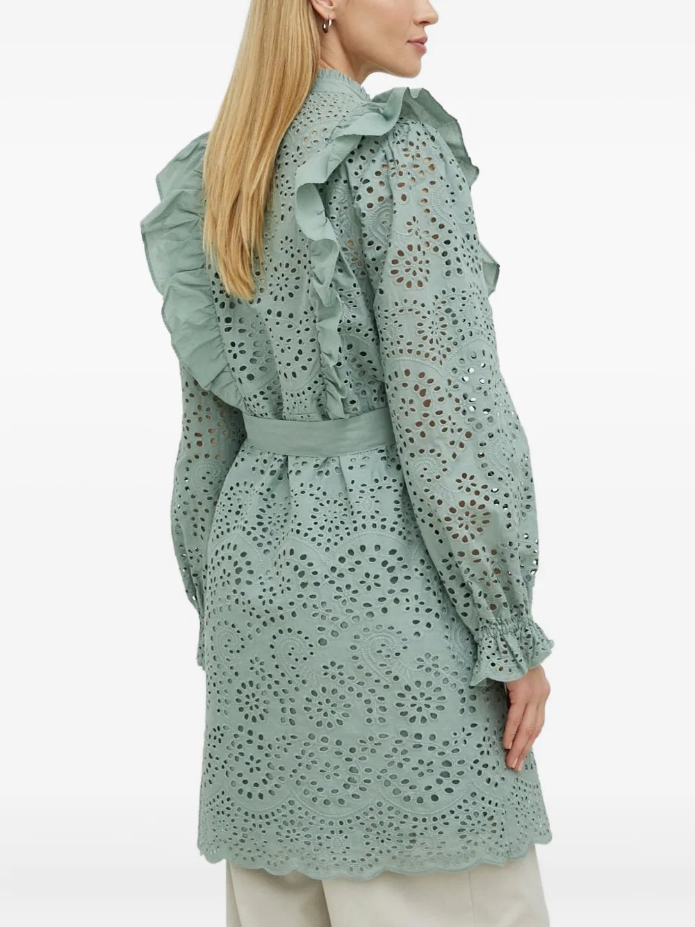 Bruuns Bazaar Mini-jurk met ruches en geborduurd ringlets - Groen