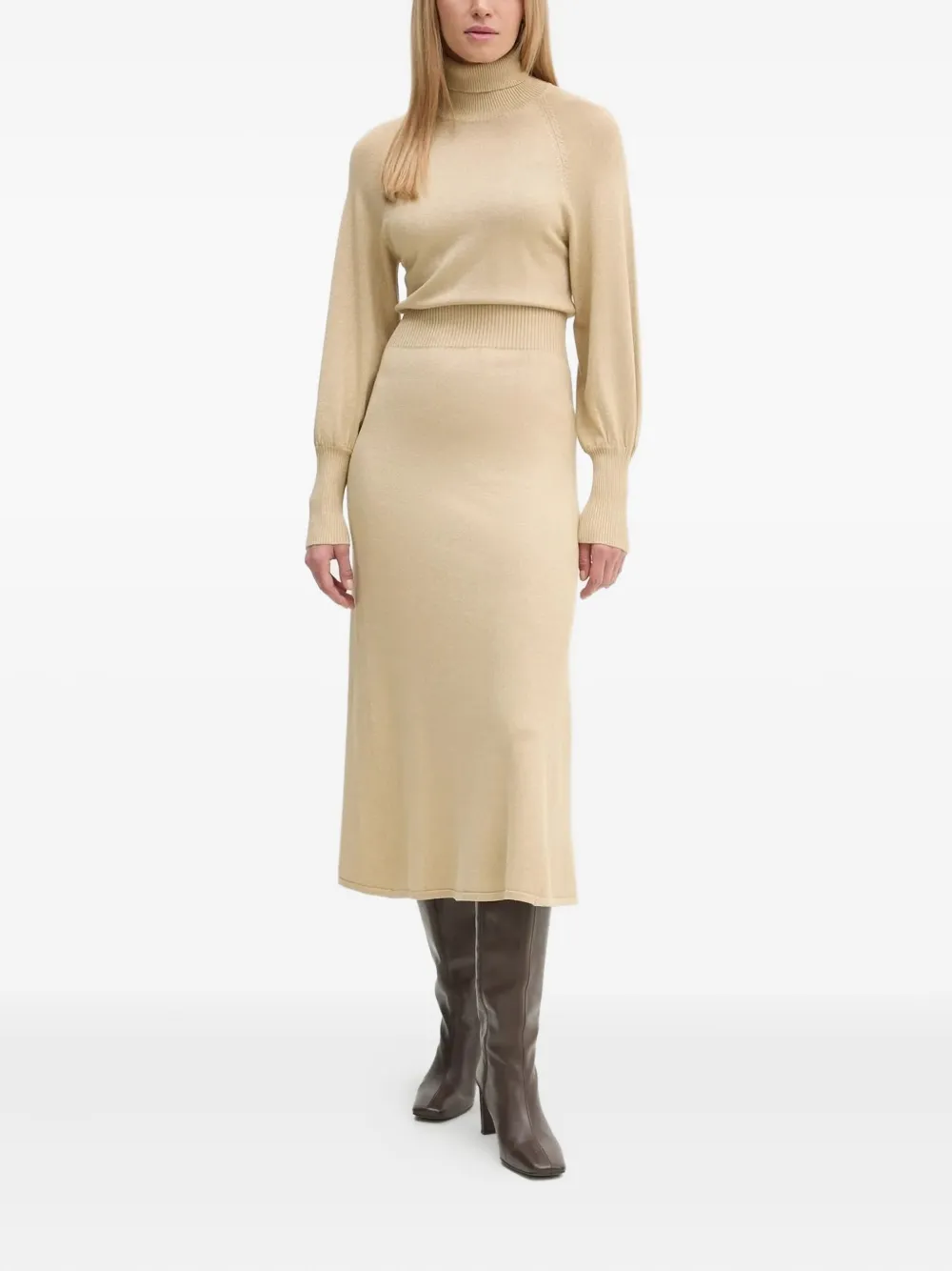 Bruuns Bazaar Turtleneck Long-sleeved Midi Day Dress In Brown