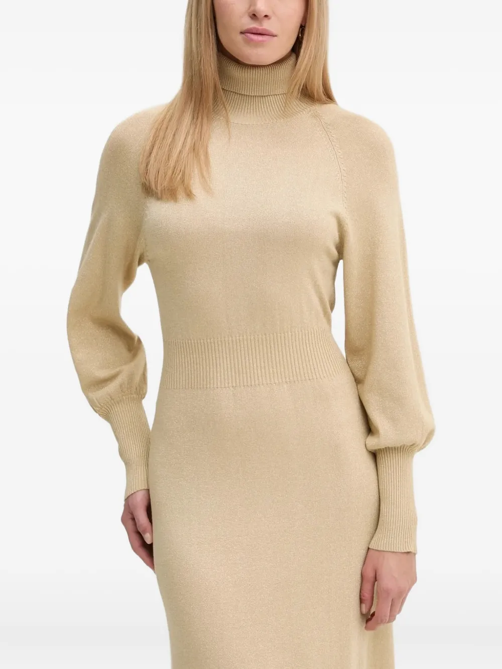 Bruuns Bazaar Turtleneck Long-sleeved Midi Day Dress In Brown