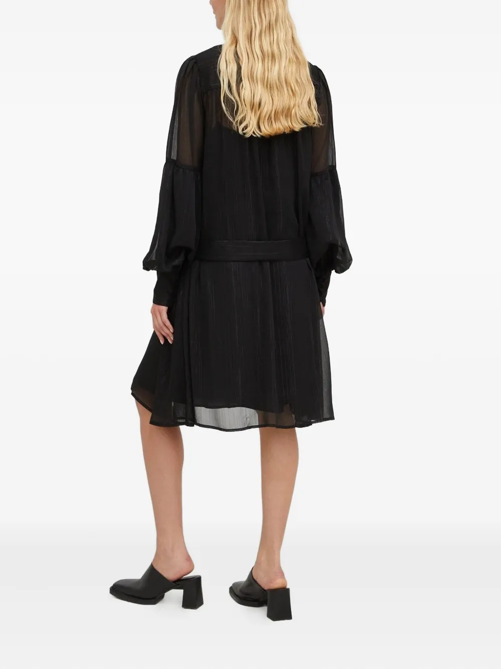 Bruuns Bazaar Midi-blousejurk met metallic streep - Zwart
