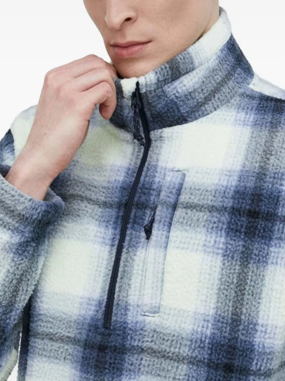 Billabong Geruite fleece sweater met halve rits Blauw