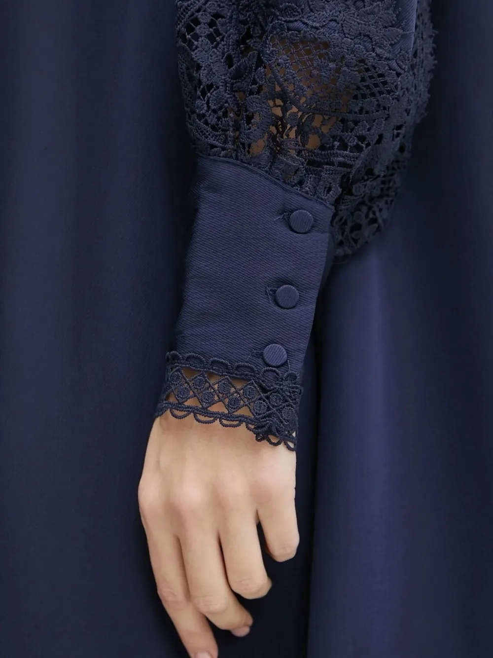 Bruuns Bazaar Lace-trimmed Button-cuff Midi Dress In Blue