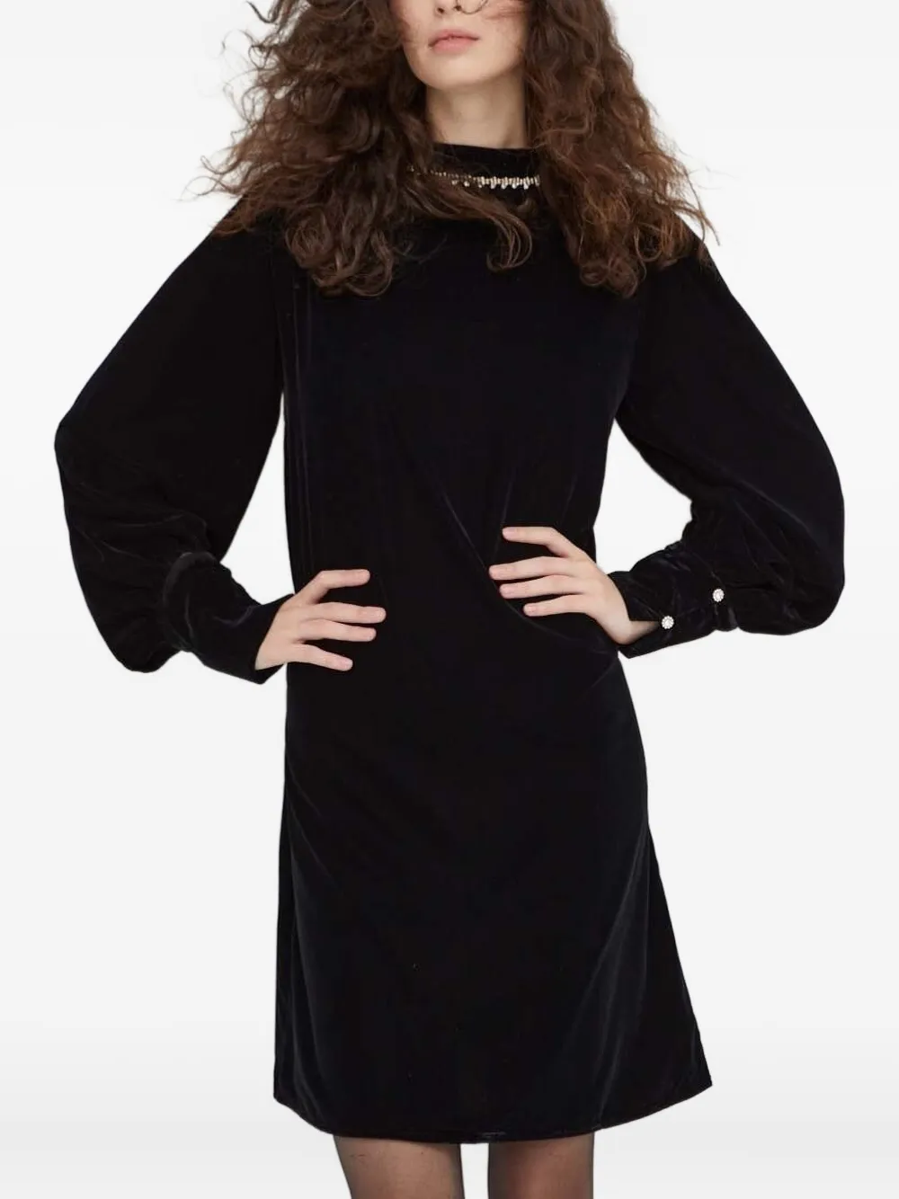 Bruuns Bazaar jewel-neck velvet mini dress | Black | Image 1