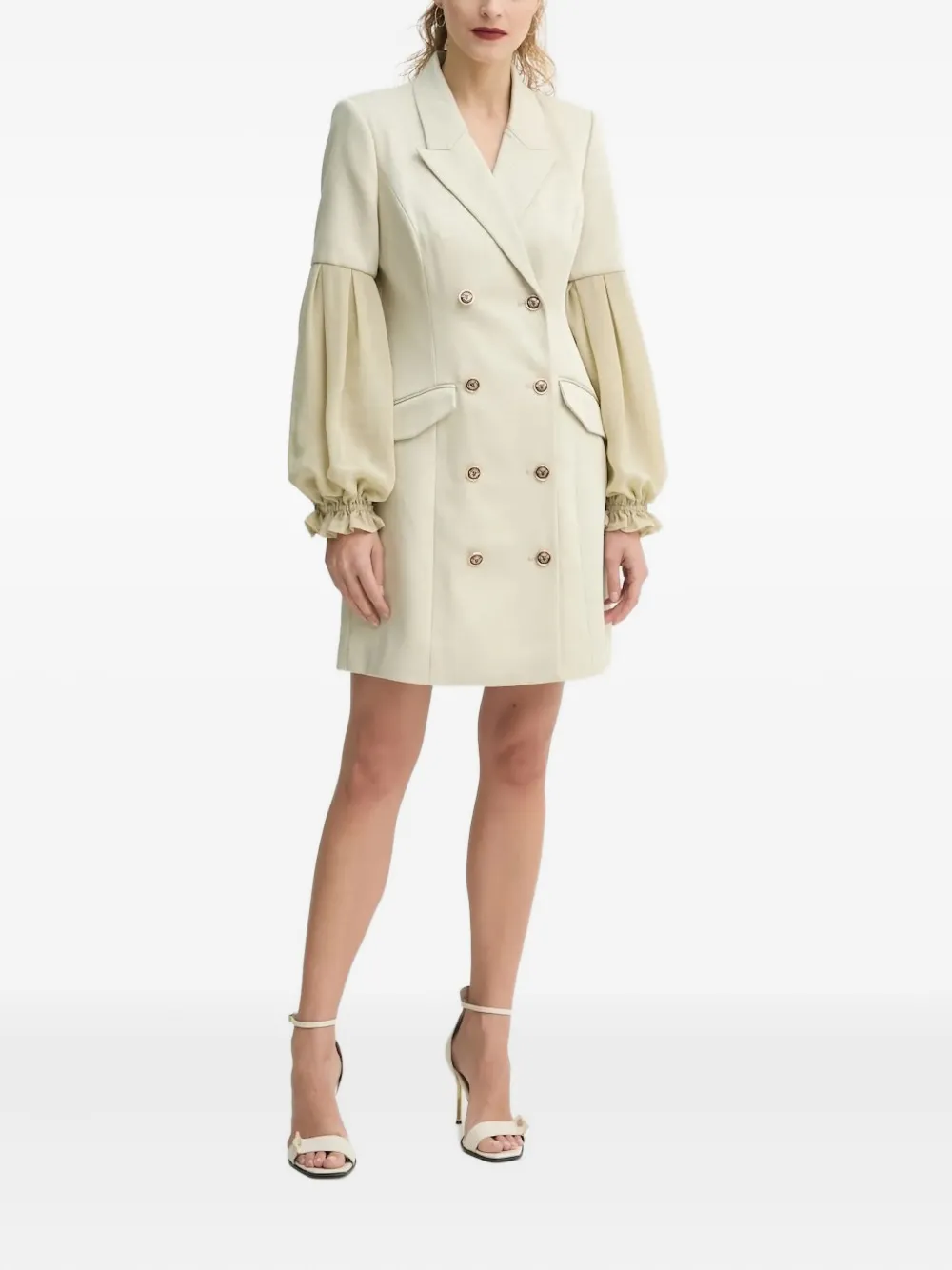 Bruuns Bazaar Trudy Double-breasted Balloon-sleeve Mini Dress In Neutral