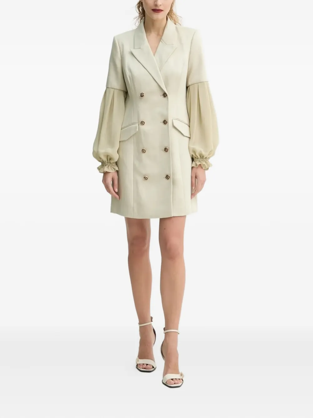 Bruuns Bazaar Trudy Double-breasted Balloon-sleeve Mini Dress In Neutral
