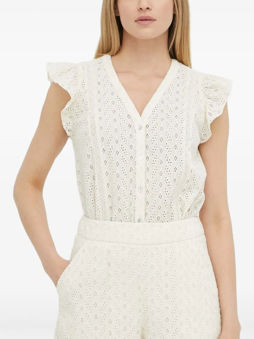 Bruuns Bazaar Blouse met ruches en ringlets Wit