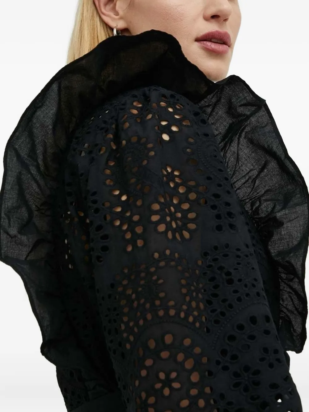 Bruuns Bazaar Mini-jurk met ruches en geborduurde ringlets Zwart
