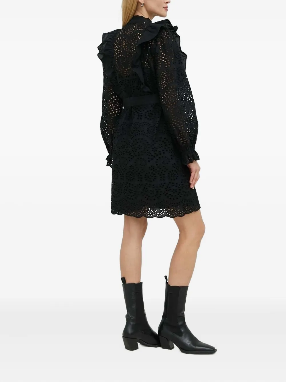 Bruuns Bazaar Mini-jurk met ruches en geborduurde ringlets - Zwart