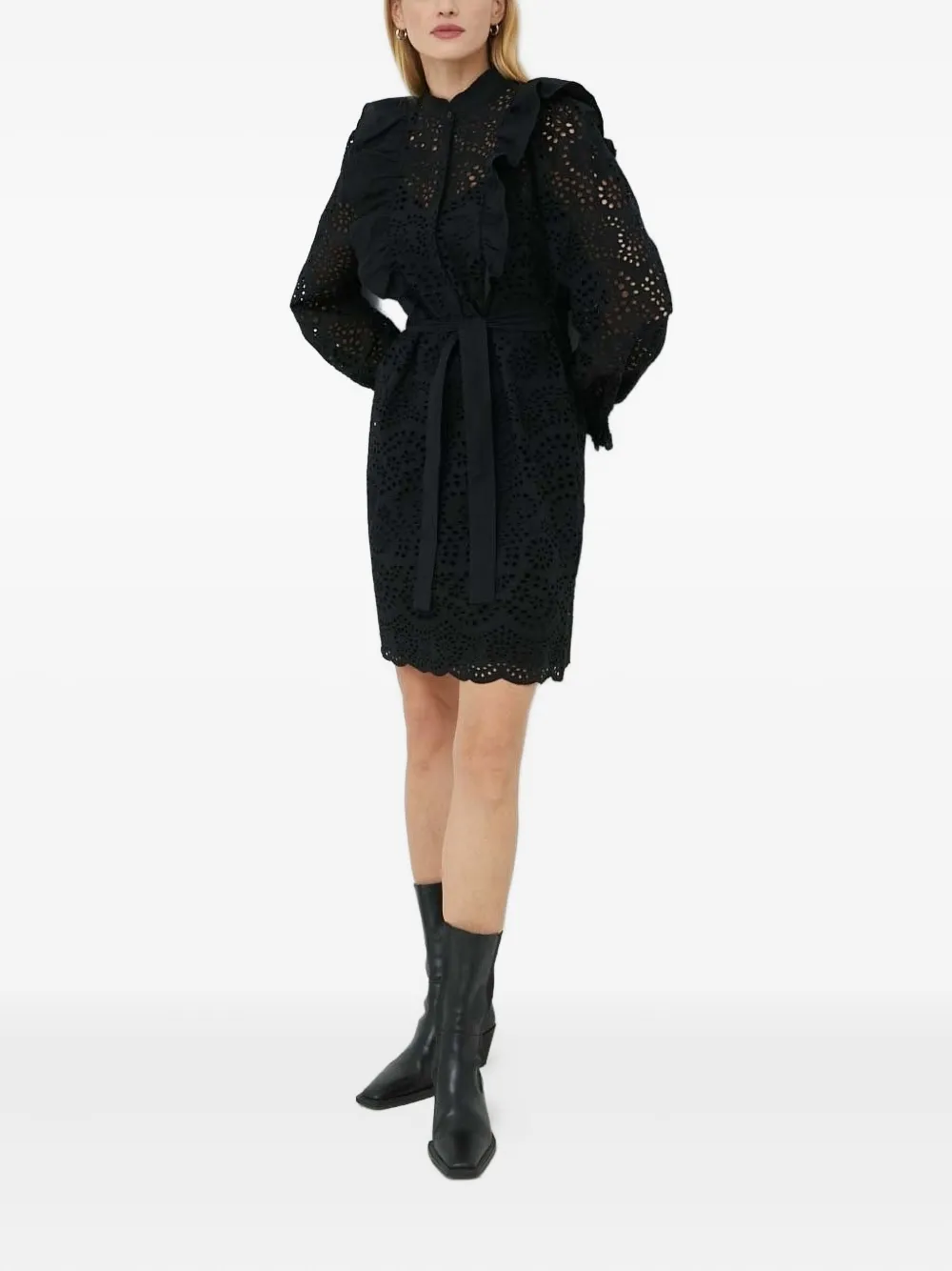 Bruuns Bazaar eyelet-embroidery ruffle mini day dress | Black | Image 1